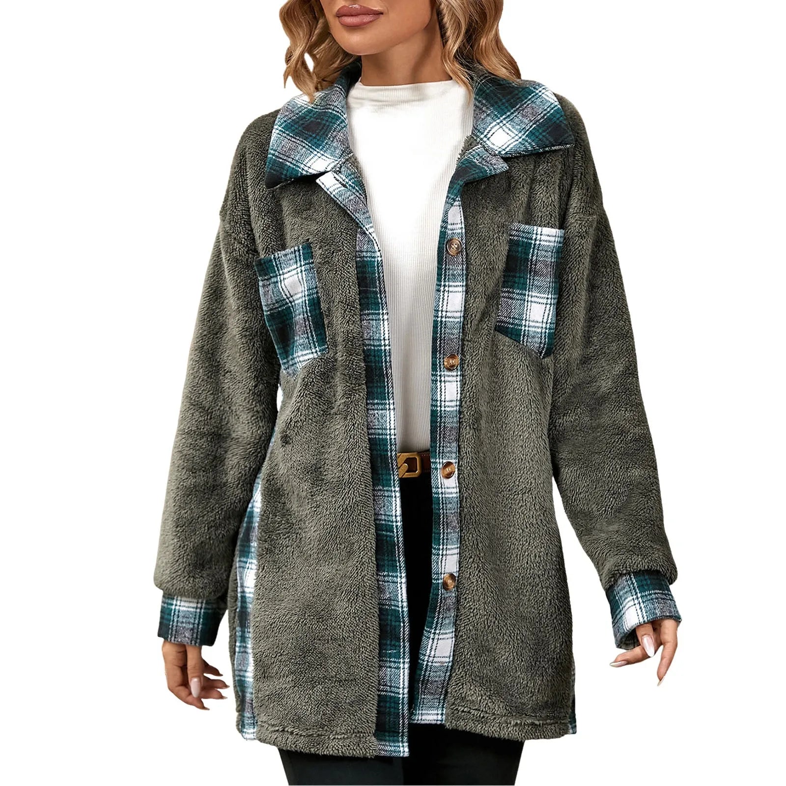 Women Shackets - Autumn Whisper Plaid Teddy Coat