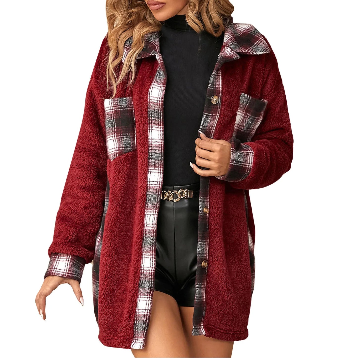 Women Shackets - Autumn Whisper Plaid Teddy Coat