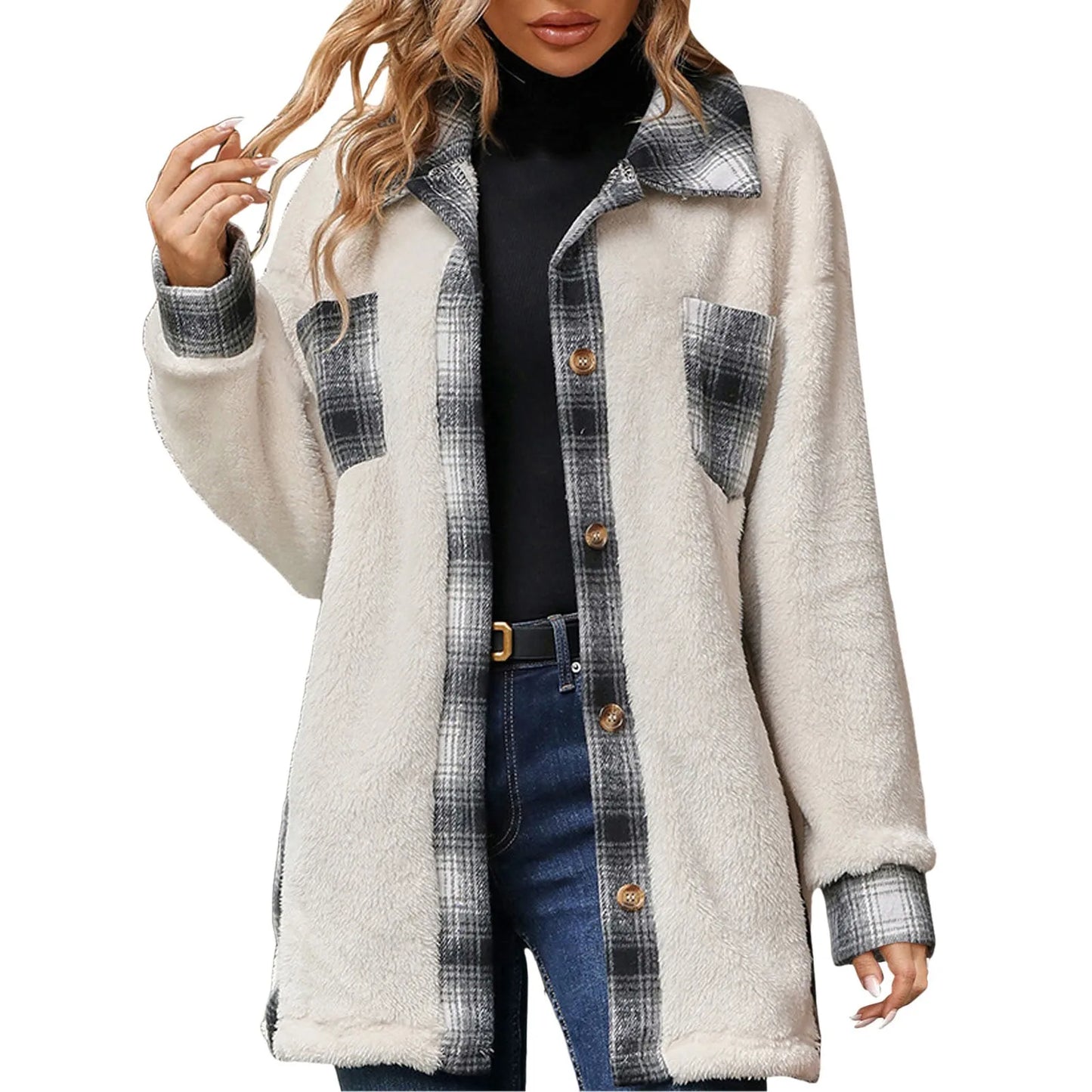 Women Shackets - Autumn Whisper Plaid Teddy Coat