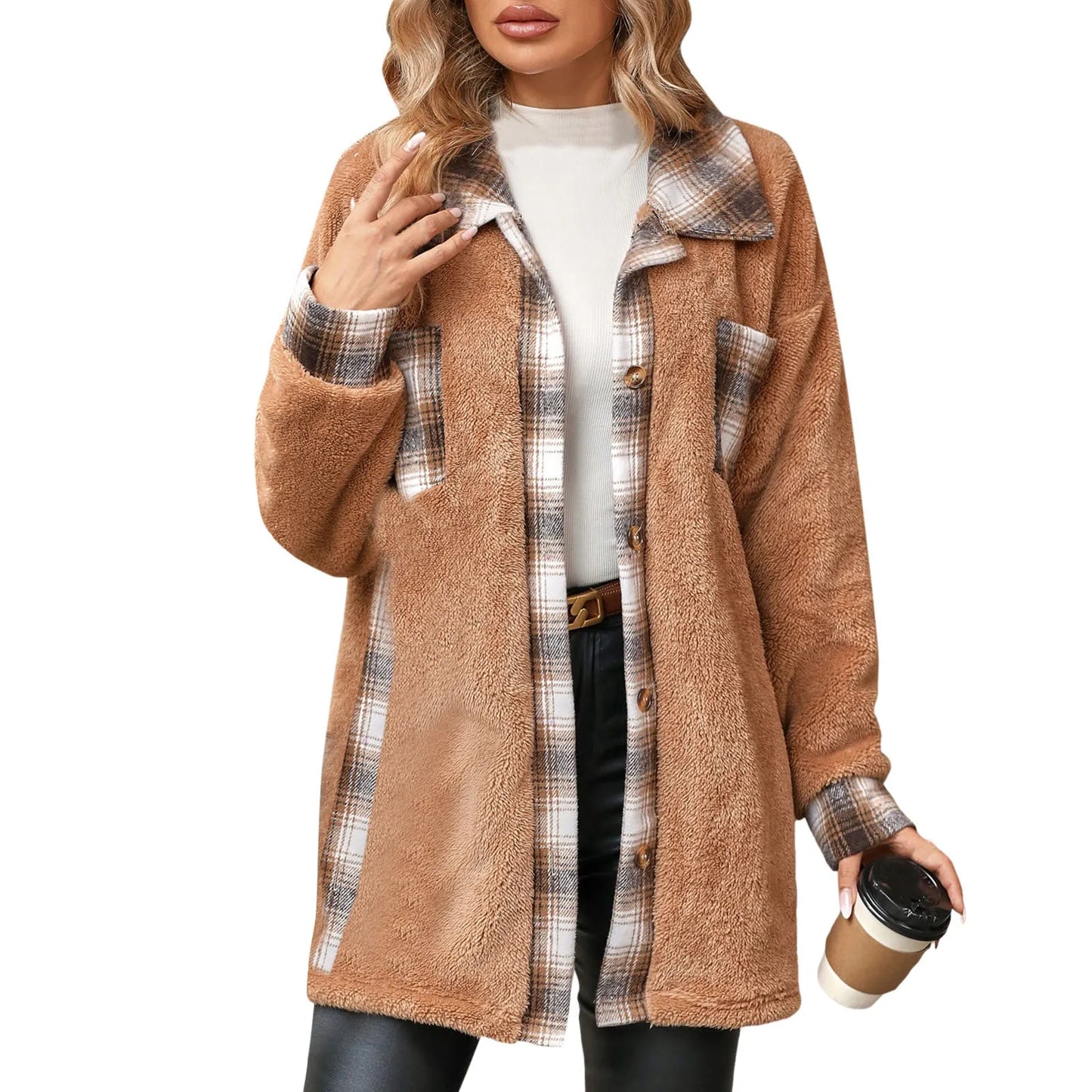 Women Shackets - Autumn Whisper Plaid Teddy Coat