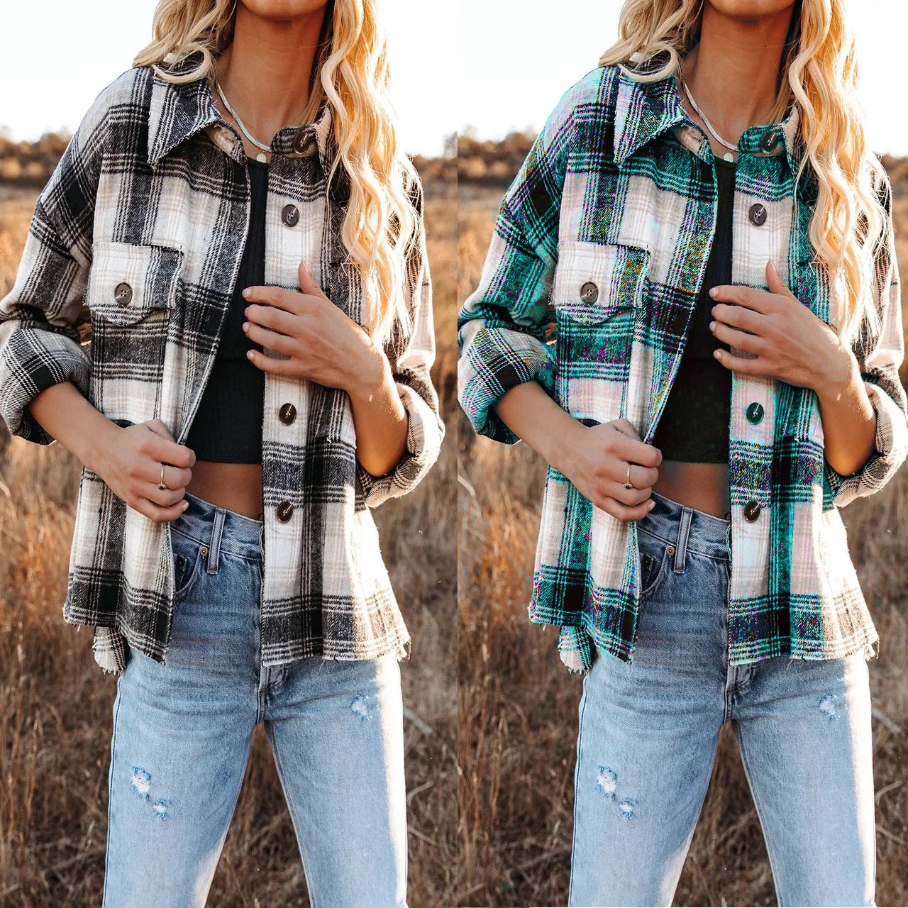 Women Shackets - Classic Plaid Flannel Shacket for A True Country Look