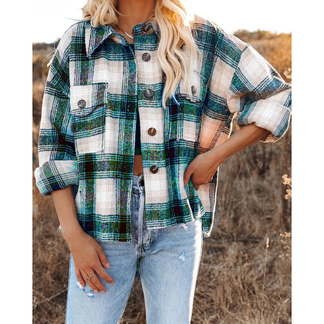 Women Shackets - Classic Plaid Flannel Shacket for A True Country Look