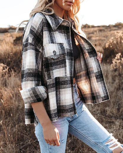 Women Shackets - Classic Plaid Flannel Shacket for A True Country Look