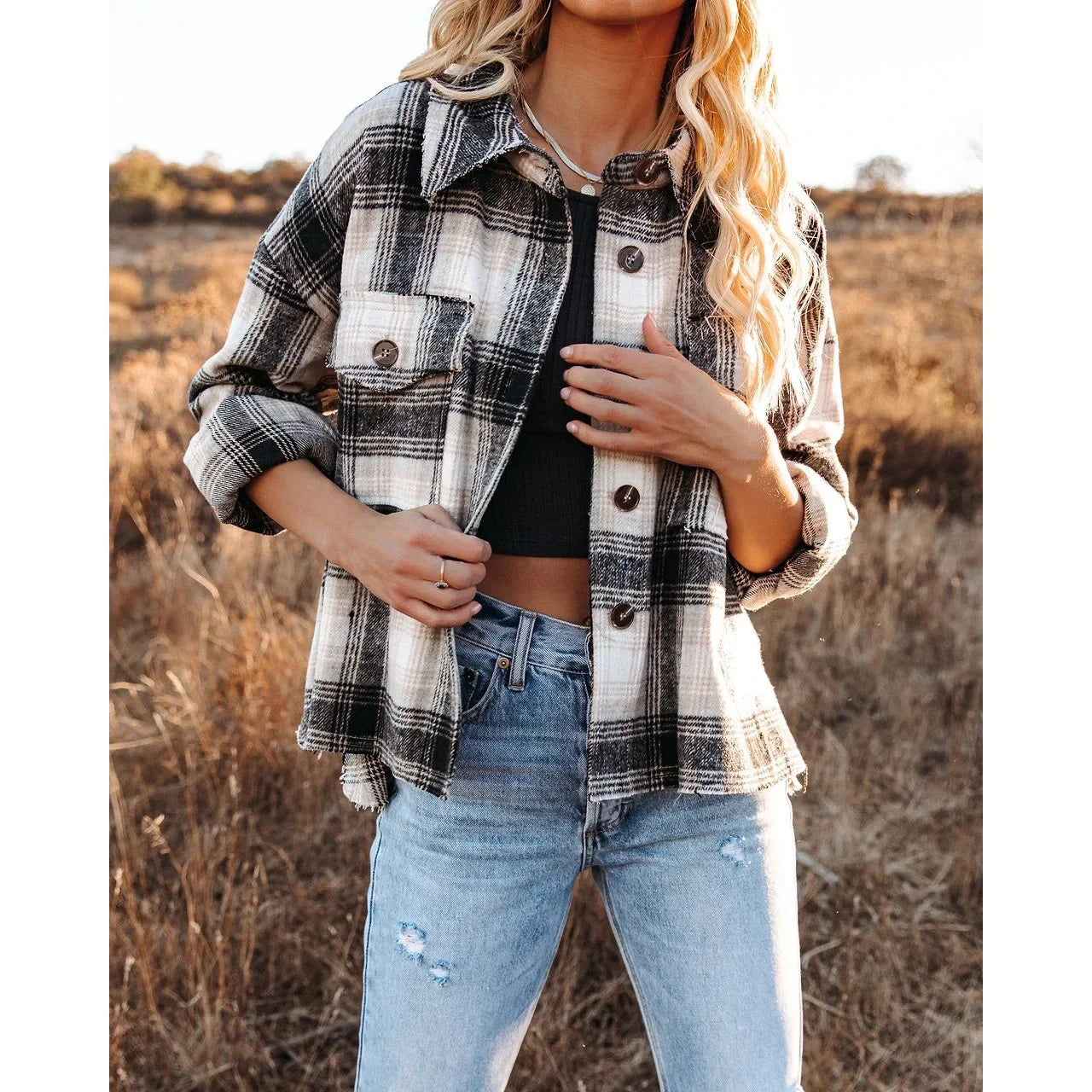 Women Shackets - Classic Plaid Flannel Shacket for A True Country Look