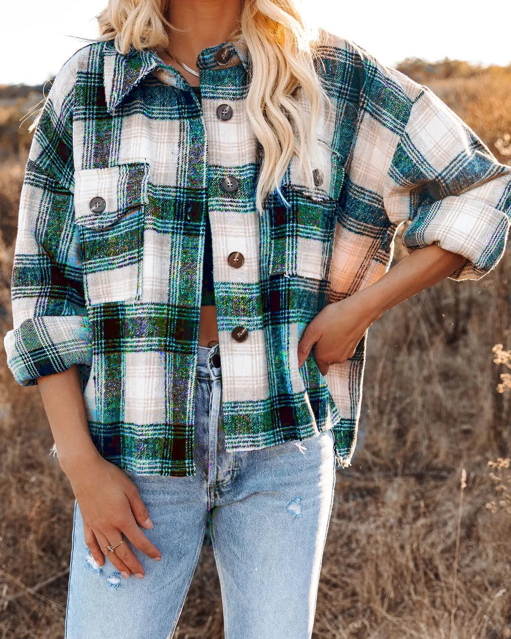 Women Shackets - Classic Plaid Flannel Shacket for A True Country Look