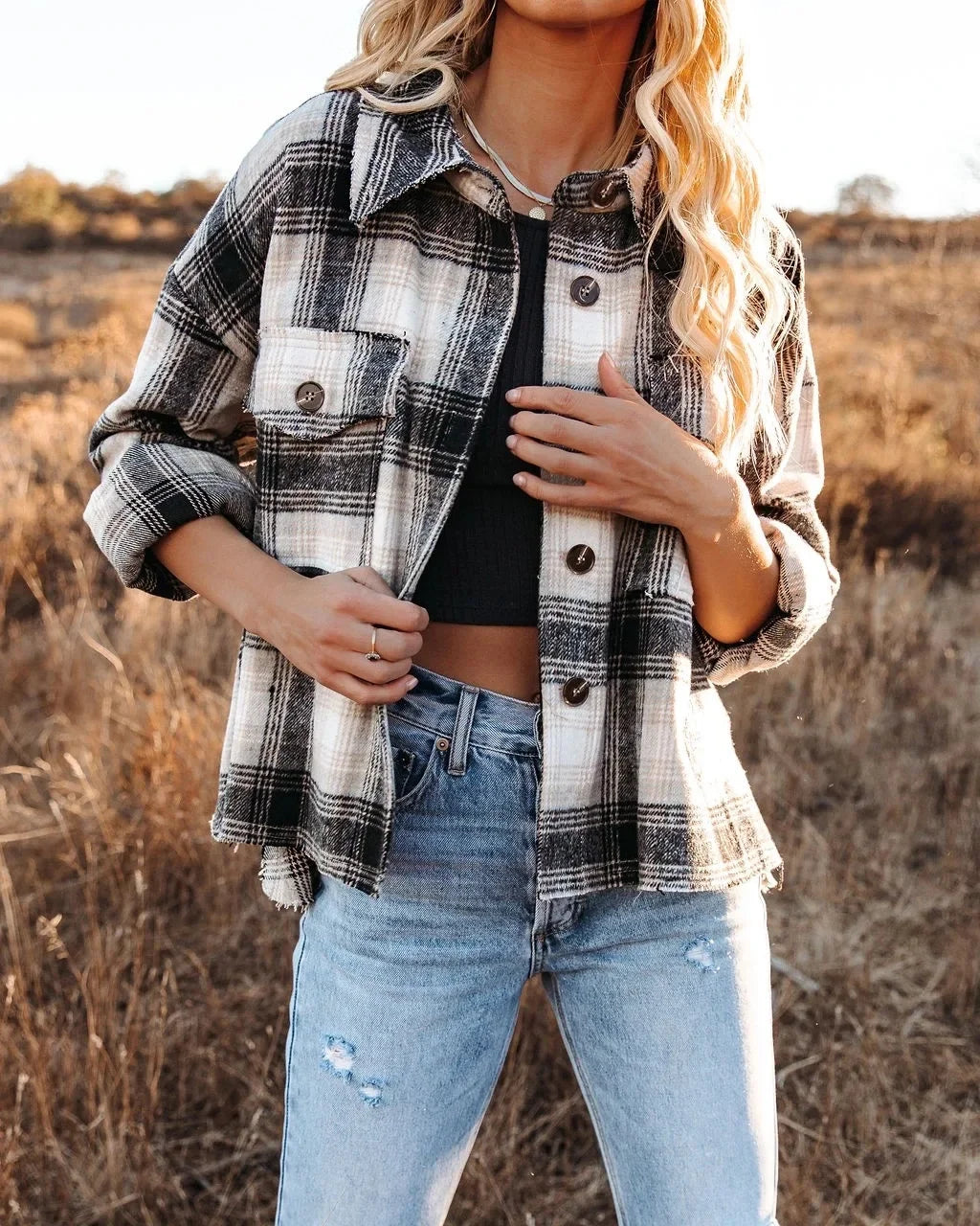 Women Shackets - Classic Plaid Flannel Shacket for A True Country Look