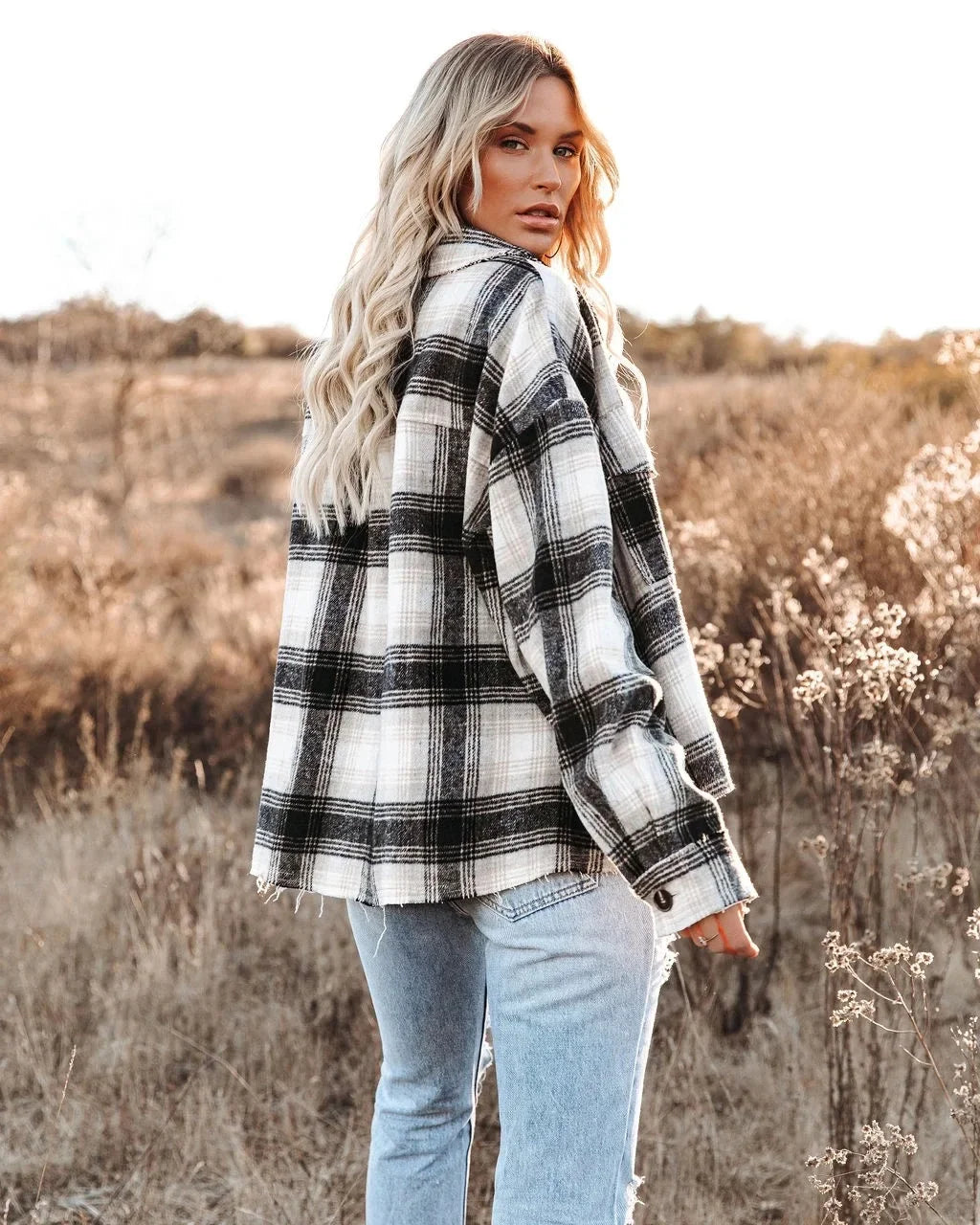 Women Shackets - Classic Plaid Flannel Shacket for A True Country Look