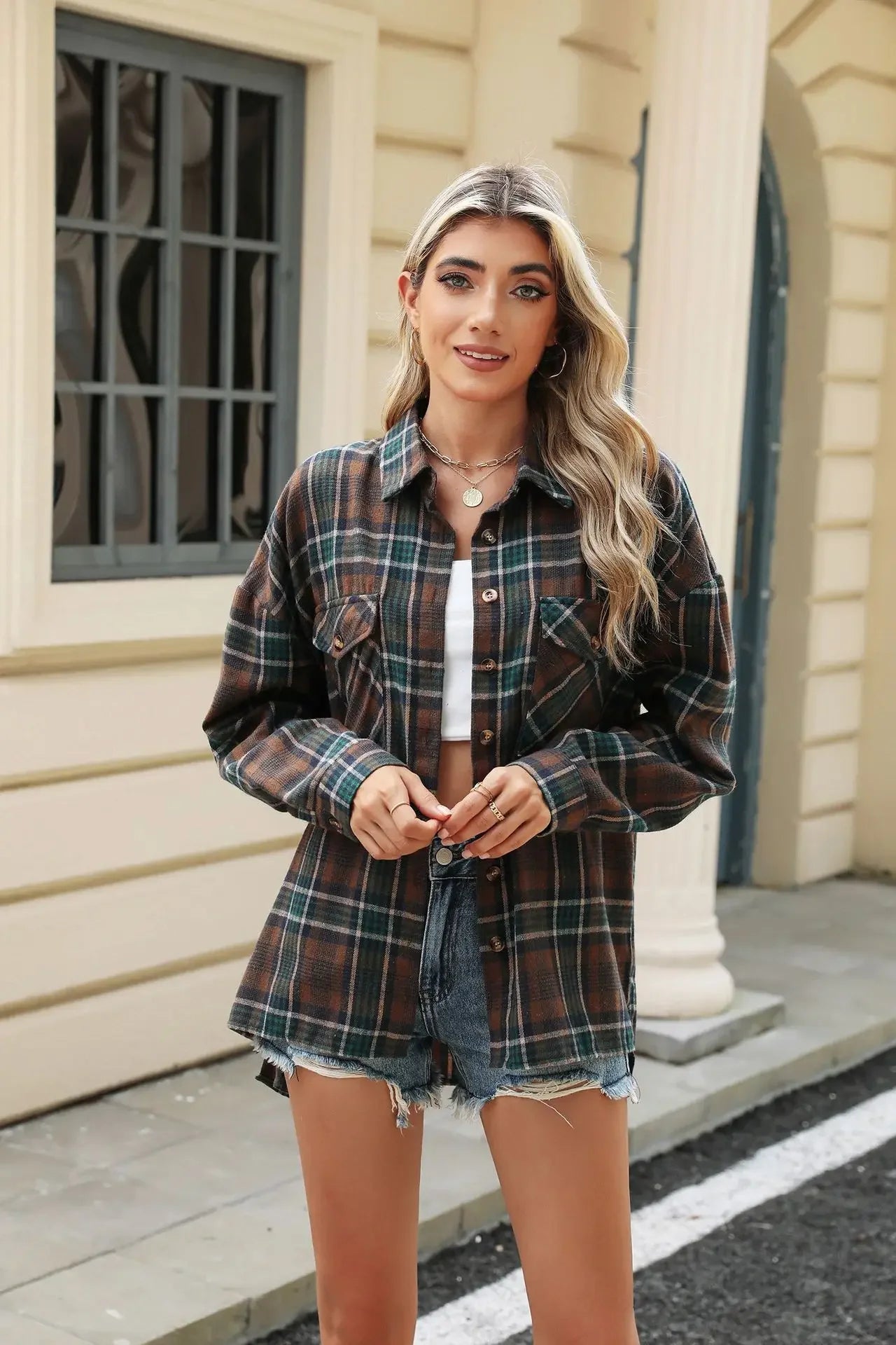 Women Shackets - Laid-back Layers Plaid Shacket