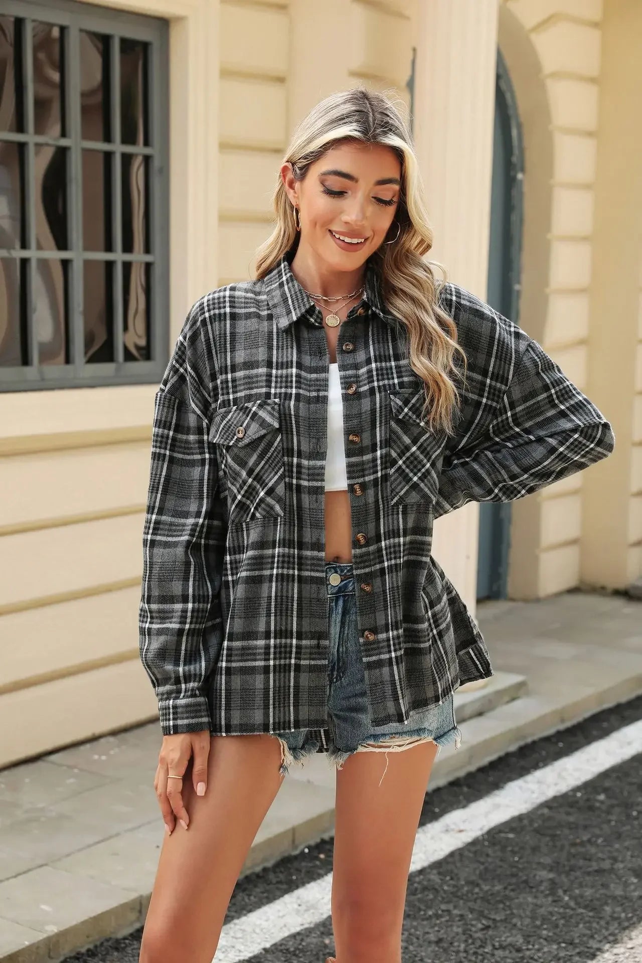 Women Shackets - Laid-back Layers Plaid Shacket