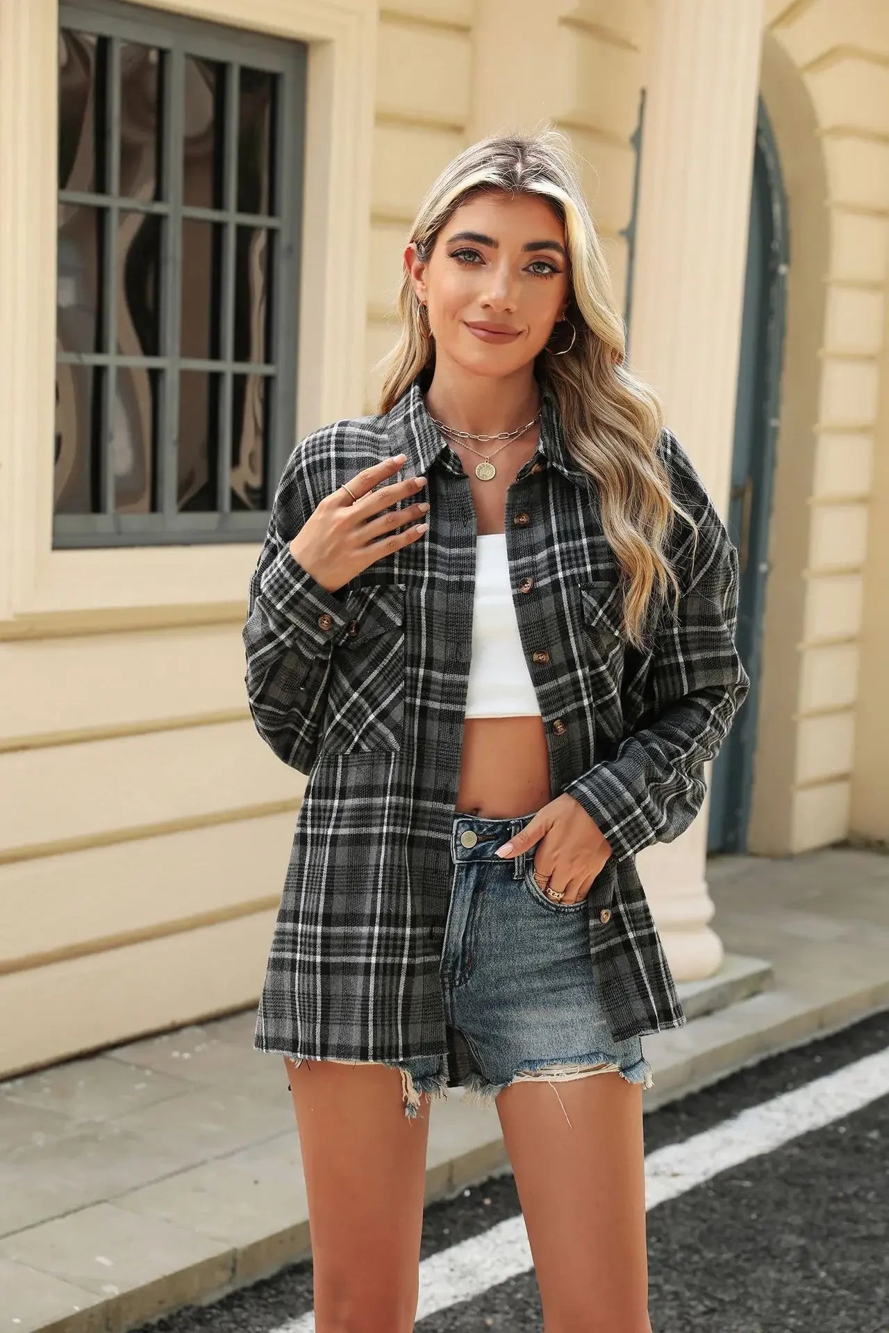 Women Shackets - Laid-back Layers Plaid Shacket