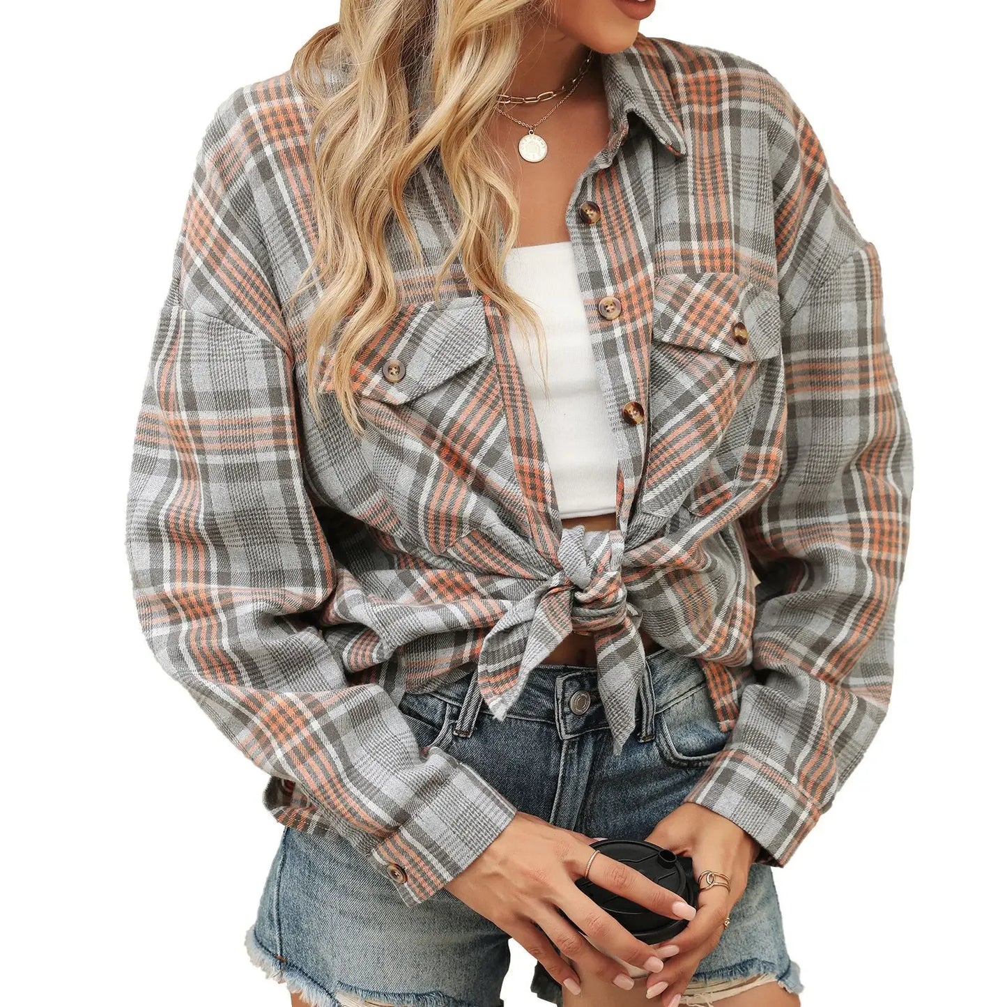 Women Shackets - Laid-back Layers Plaid Shacket