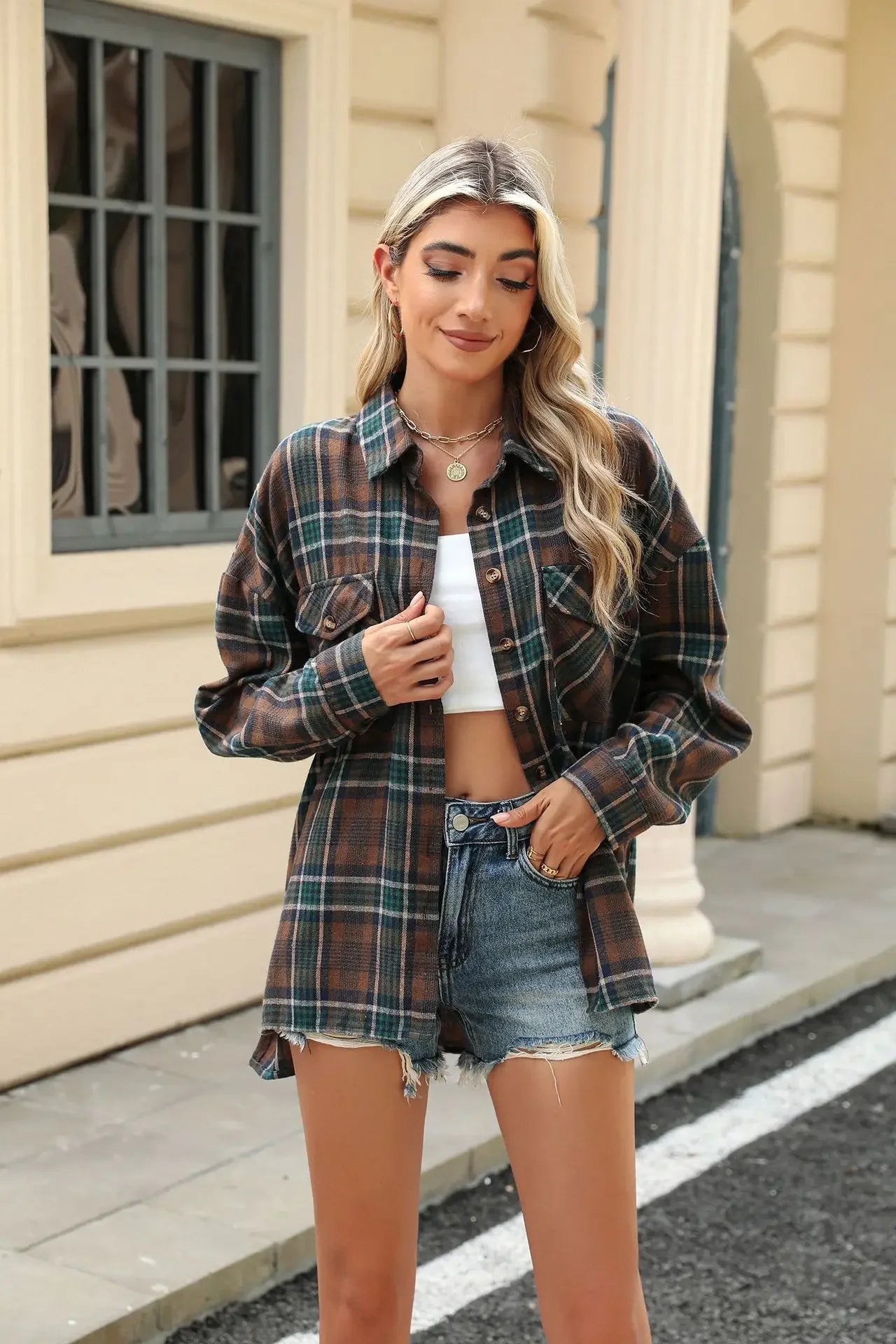 Women Shackets - Laid-back Layers Plaid Shacket