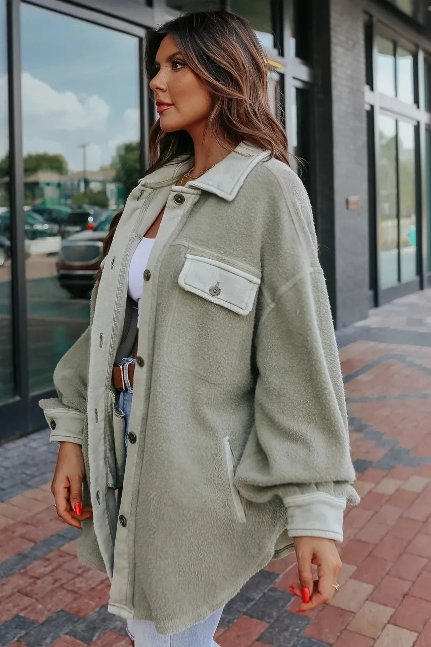 Women Shackets - Oversized Urban Sherpa Layering Shacket