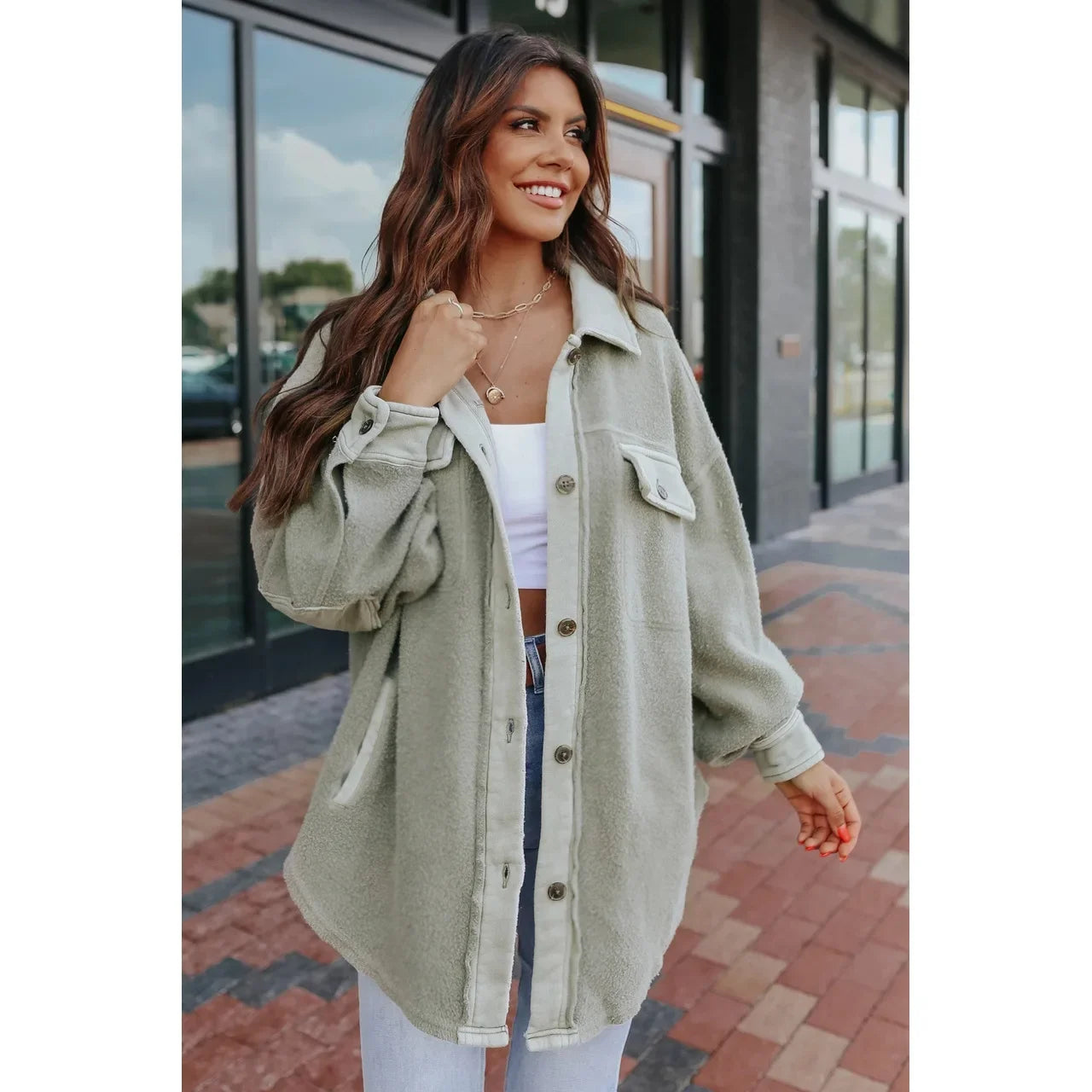 Women Shackets - Oversized Urban Sherpa Layering Shacket