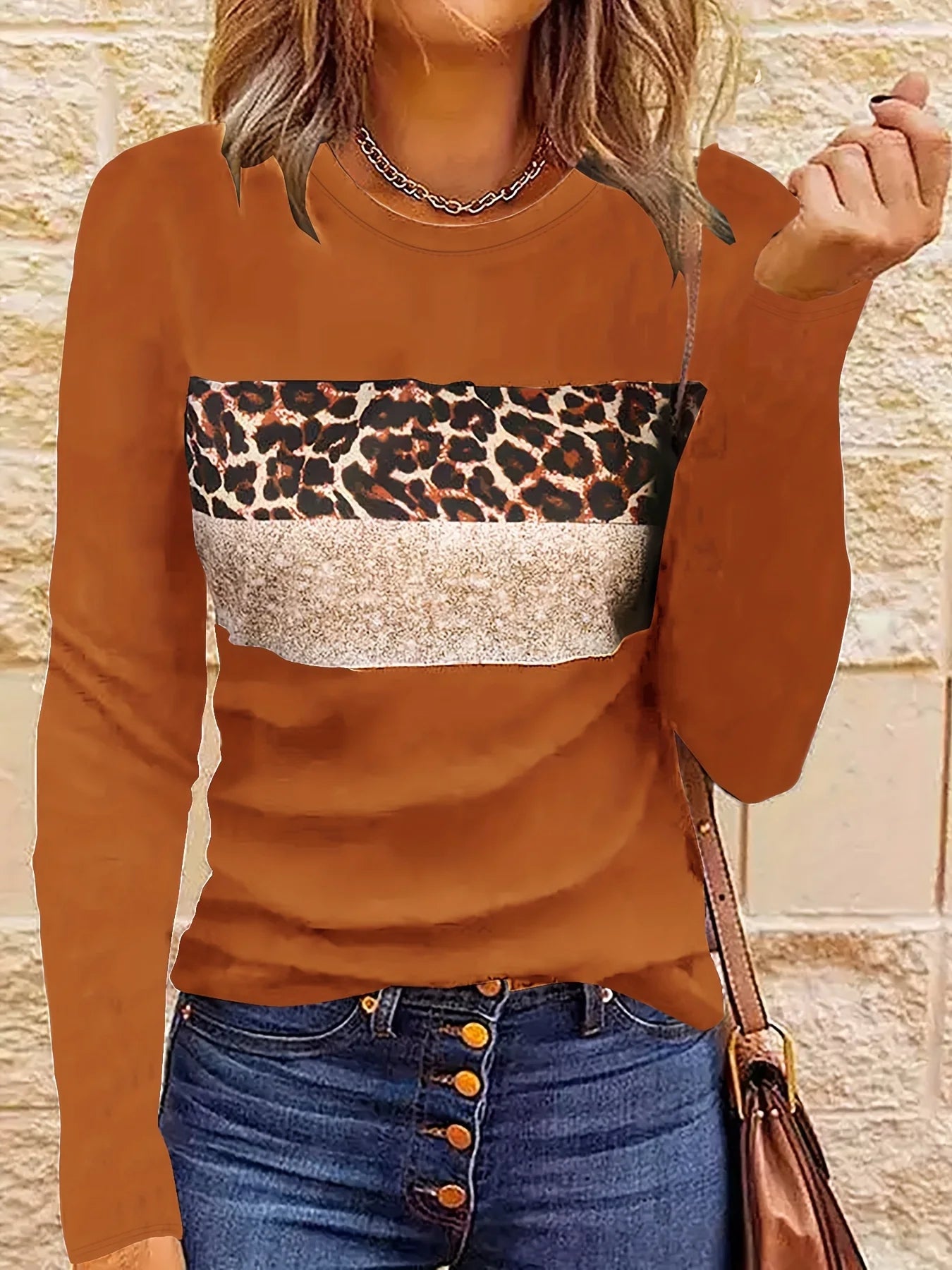 Women Shirts & Tops - Long Sleeve Fashion Leopard Striped T-shirt