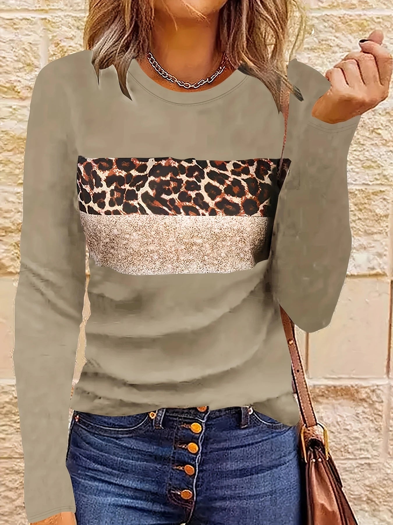 Women Shirts & Tops - Long Sleeve Fashion Leopard Striped T-shirt