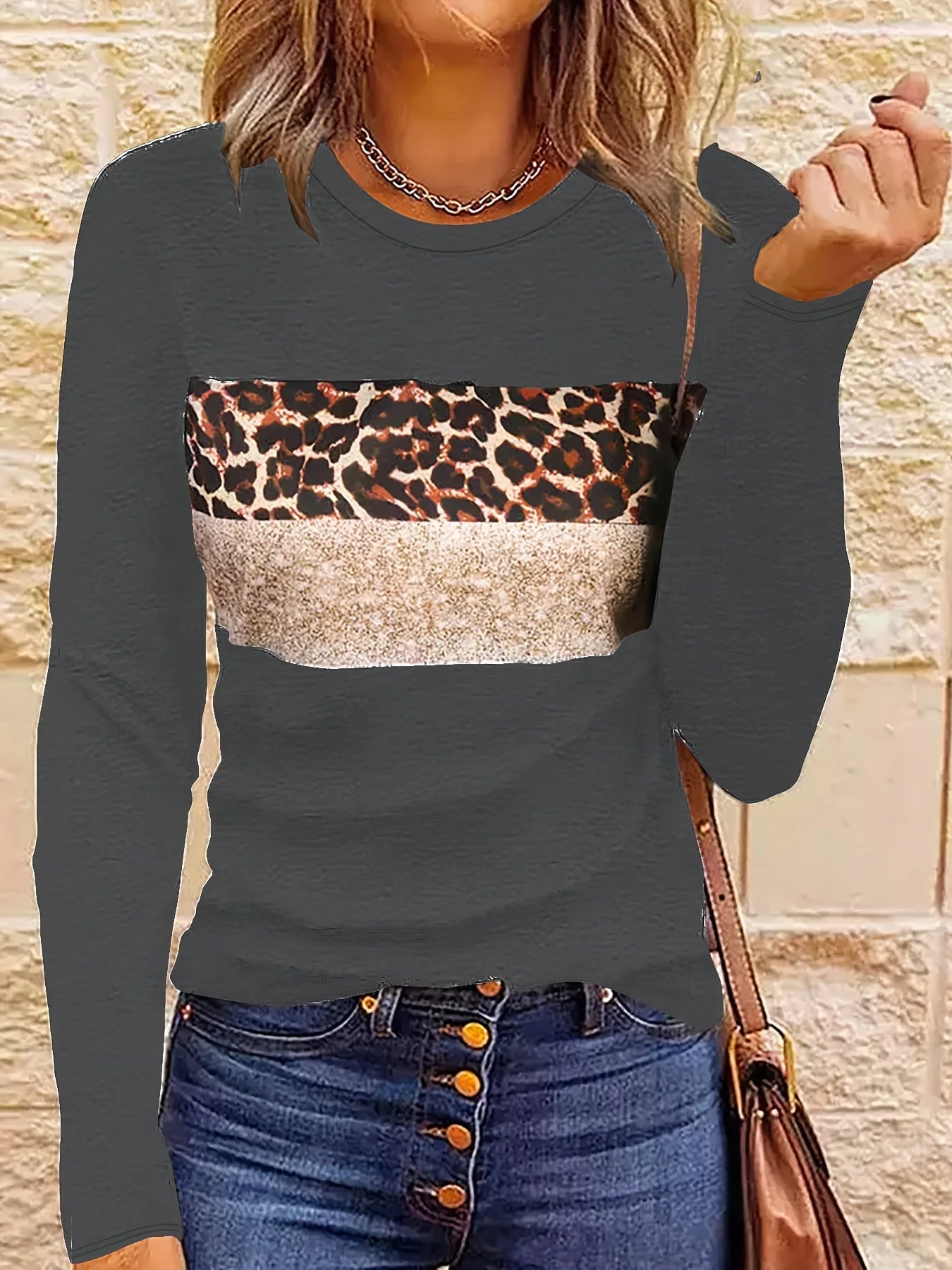 Women Shirts & Tops - Long Sleeve Fashion Leopard Striped T-shirt