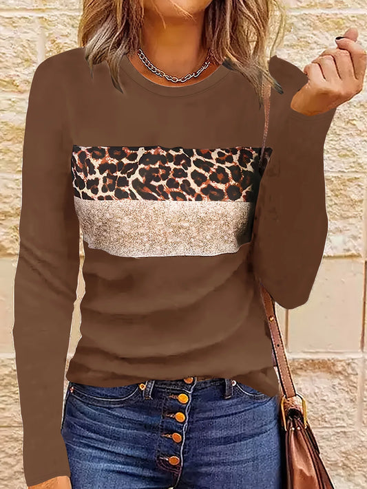 Women Shirts & Tops - Long Sleeve Fashion Leopard Striped T-shirt