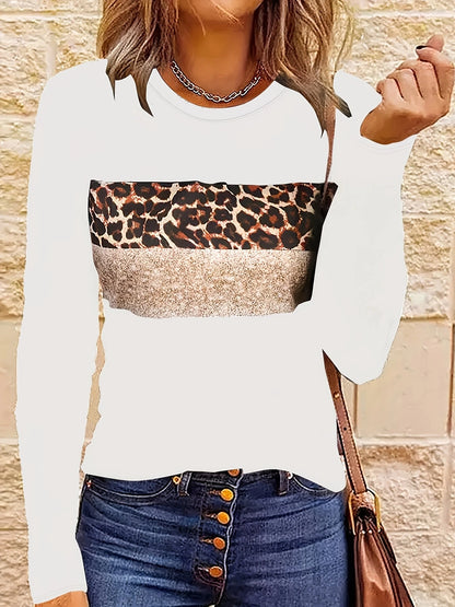 Women Shirts & Tops - Long Sleeve Fashion Leopard Striped T-shirt