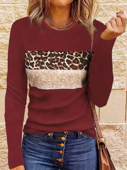 Women Shirts & Tops - Long Sleeve Fashion Leopard Striped T-shirt