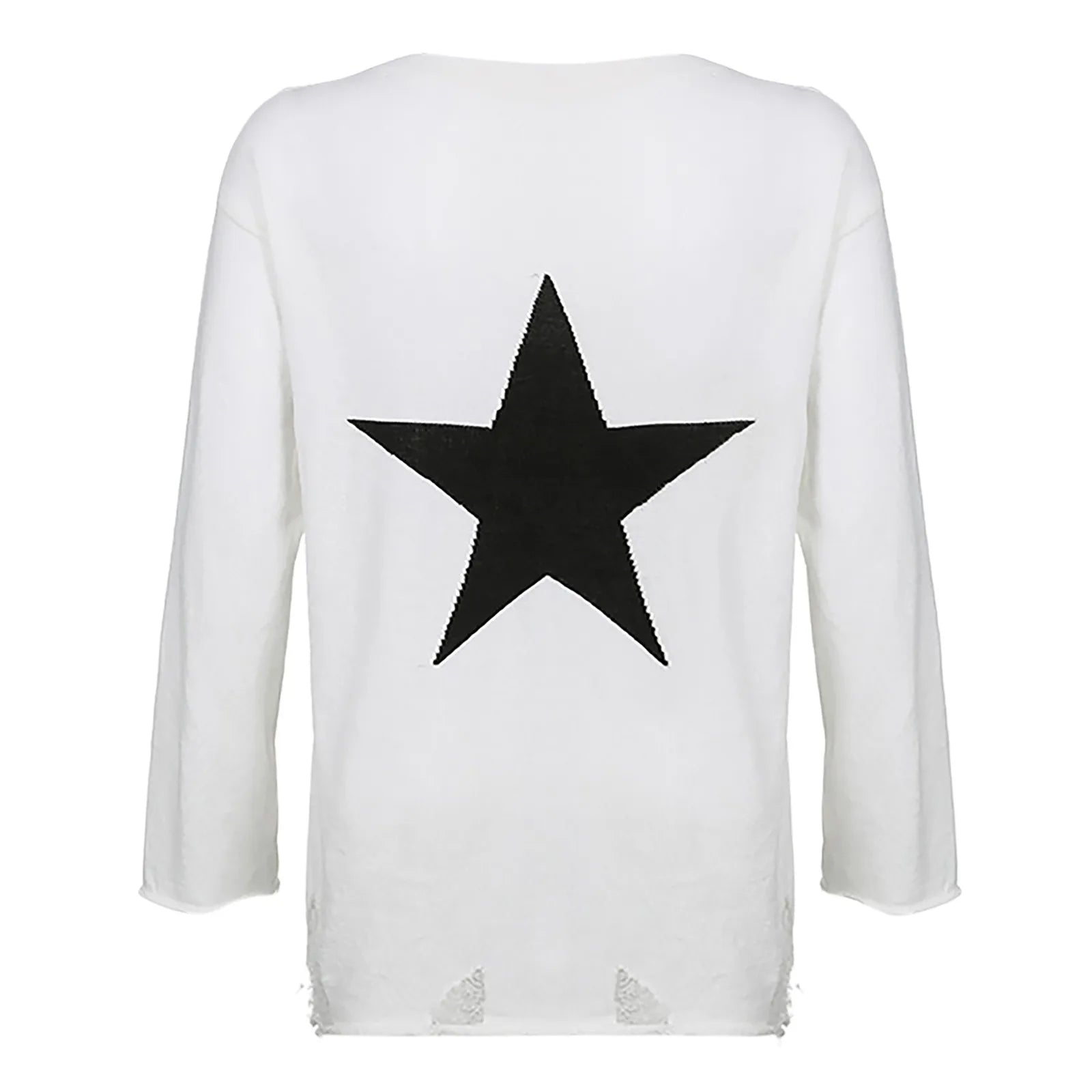 Women Sweaters - Casual Knit Sweater with Bold Double Star Design