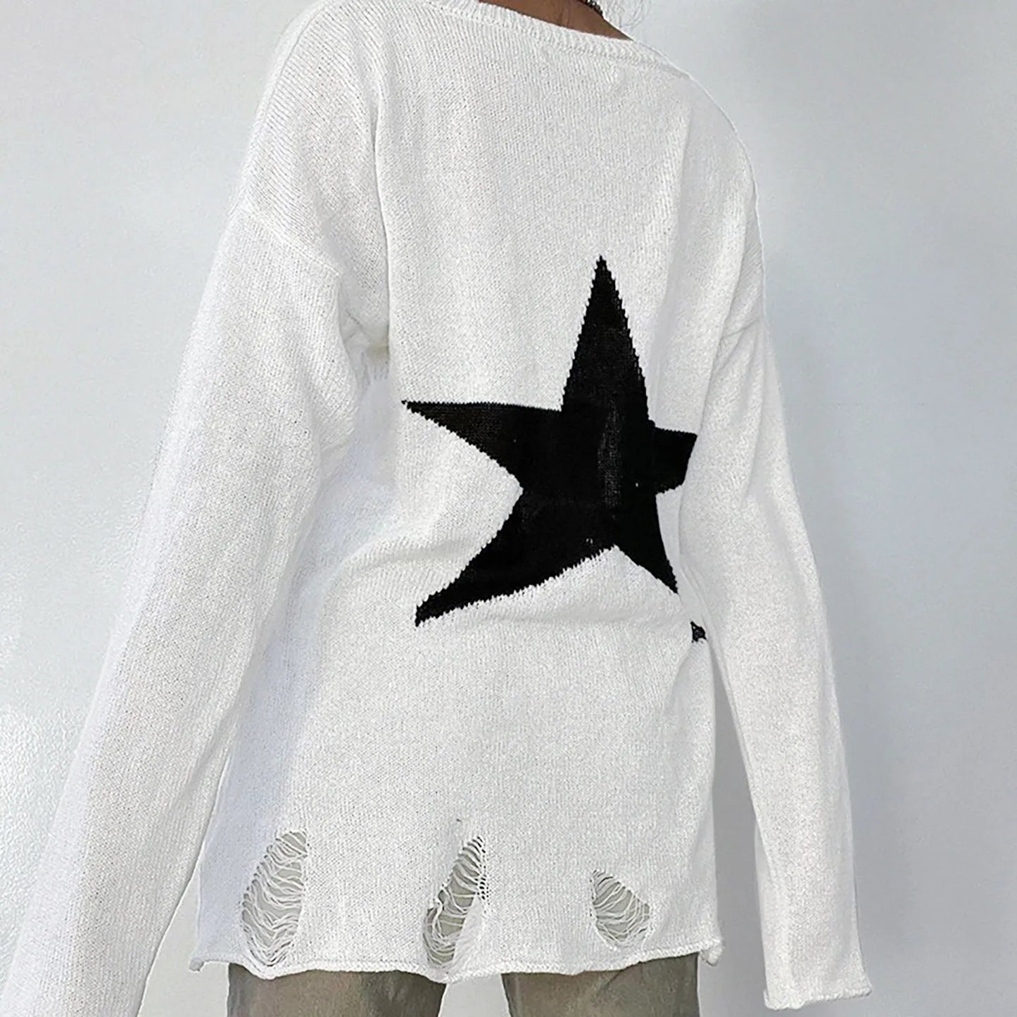 Women Sweaters - Casual Knit Sweater with Bold Double Star Design