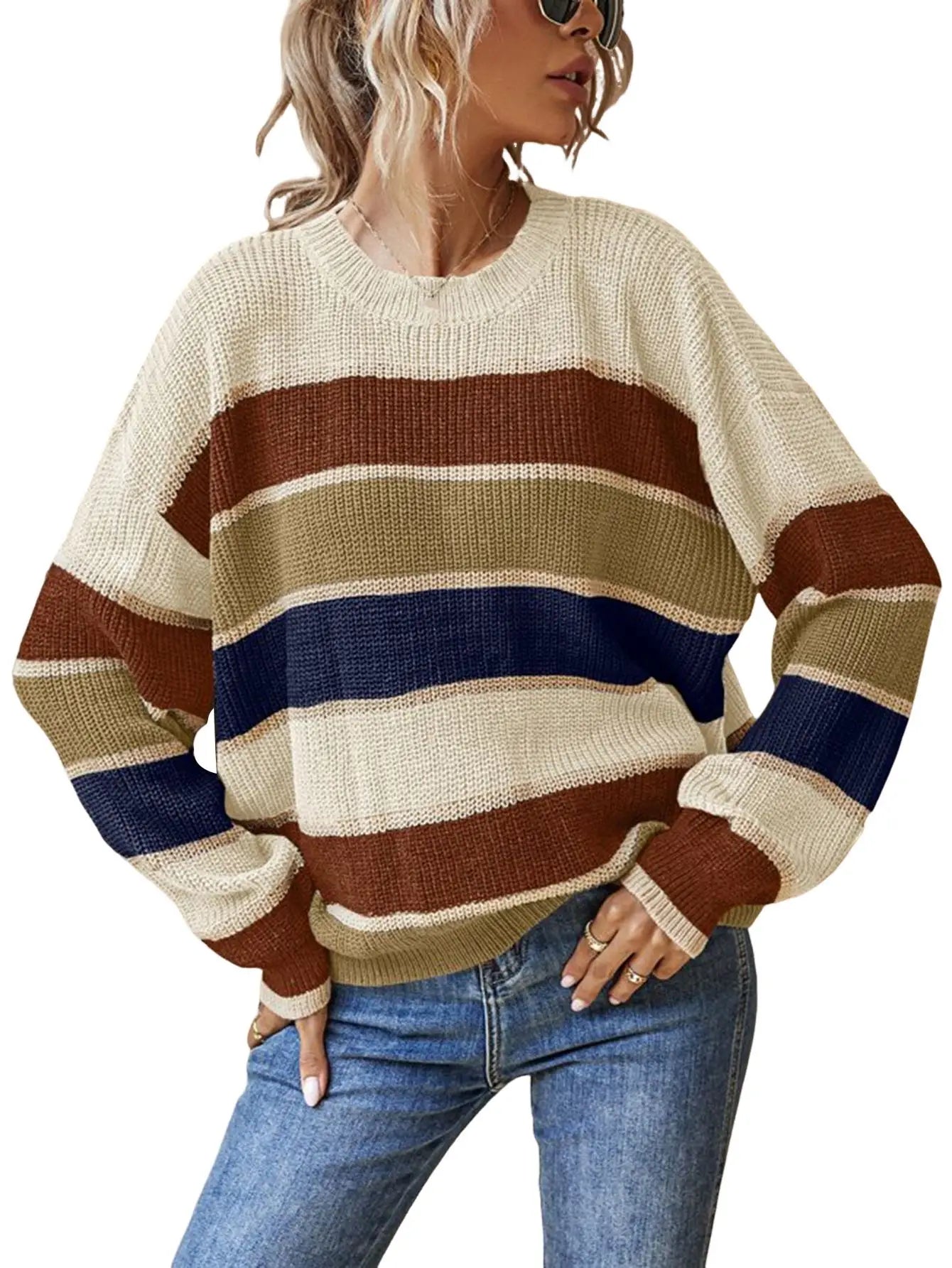 Women Sweaters - Casual Striped Autumn Knitted Sweater