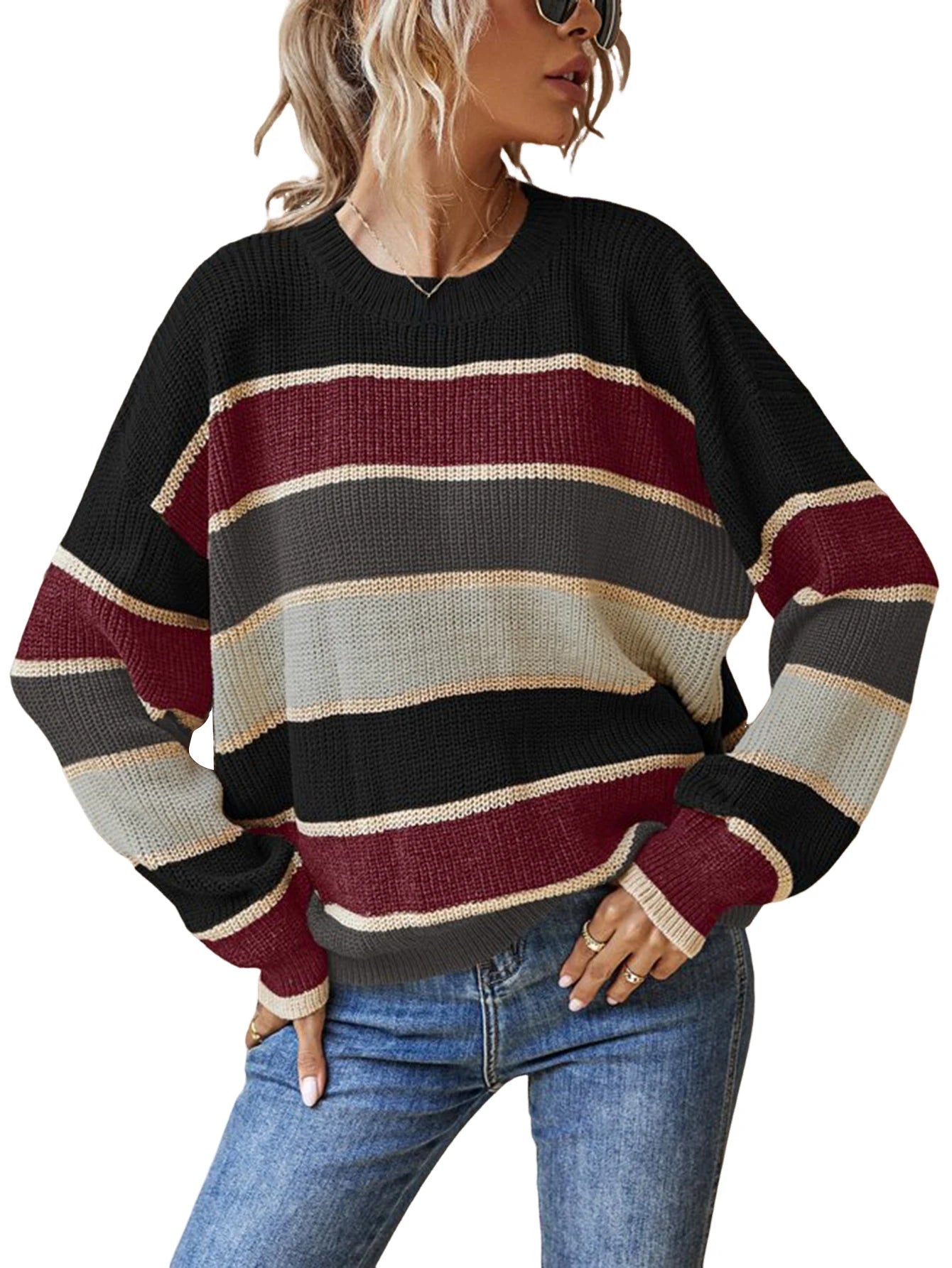 Women Sweaters - Casual Striped Autumn Knitted Sweater