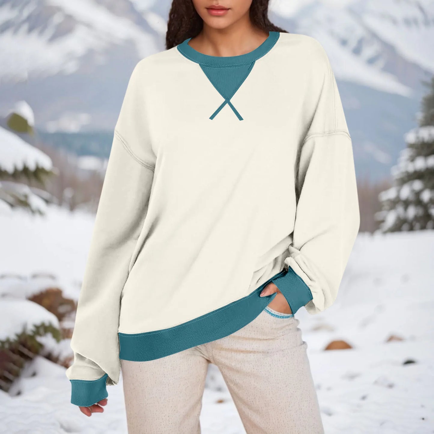 Women Sweaters- Comfy Oversized Pullover with Stylish Ribbed Trim 🎨