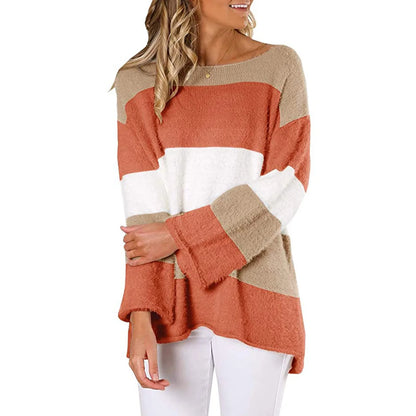 Women Sweaters- Cozy Oversized Stiped Fleece Pullovers