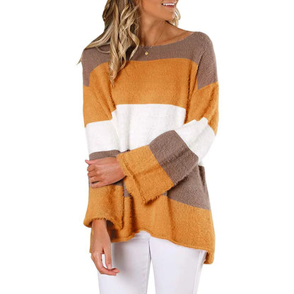 Women Sweaters- Cozy Oversized Stiped Fleece Pullovers