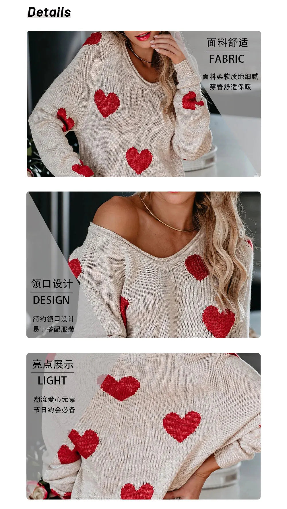 Women Sweaters - Scoop Neck Cold Shoulder Girly Hearts Sweaters