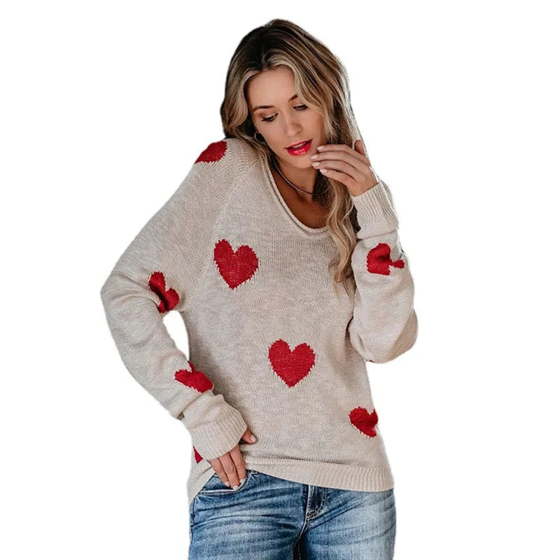 Women Sweaters - Scoop Neck Cold Shoulder Girly Hearts Sweaters