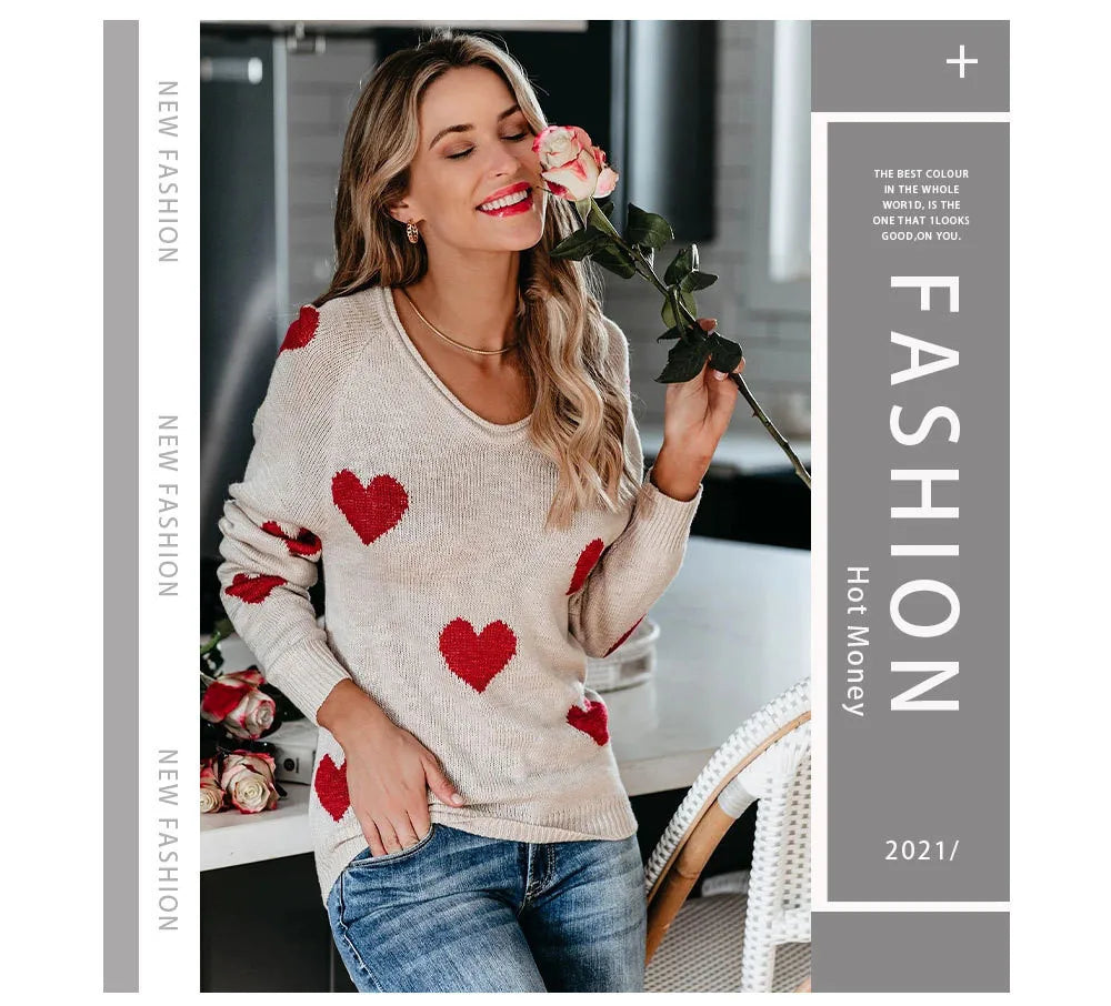 Women Sweaters - Scoop Neck Cold Shoulder Girly Hearts Sweaters