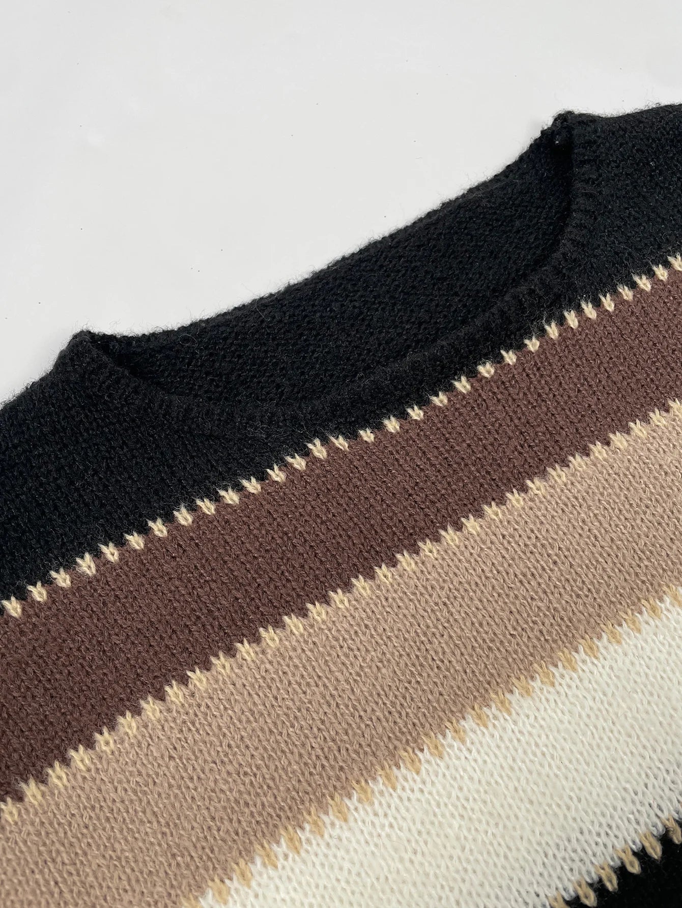 Women Sweaters - Scooped Neck Brown Striped Ribbed Knit Sweaters