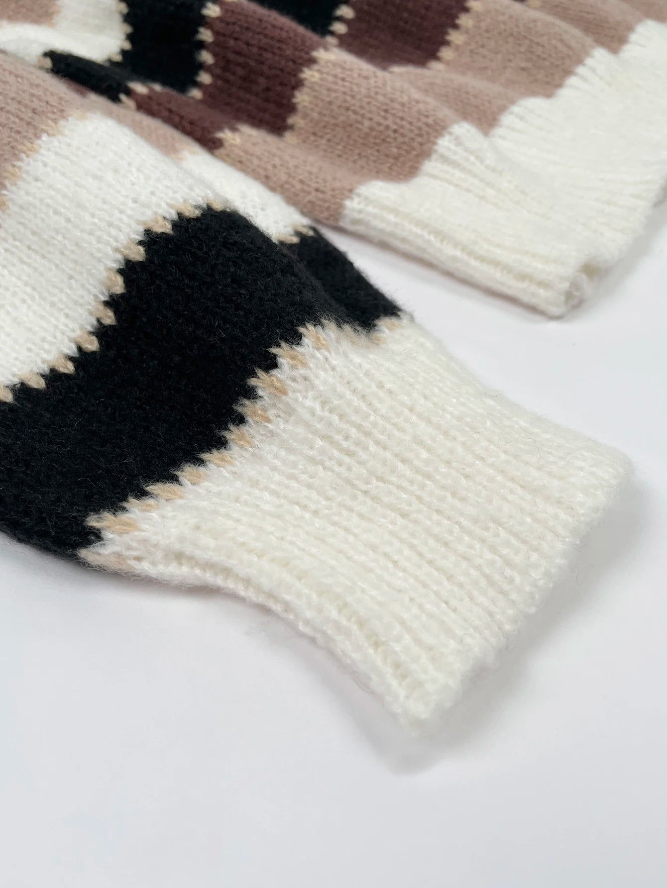 Women Sweaters - Scooped Neck Brown Striped Ribbed Knit Sweaters