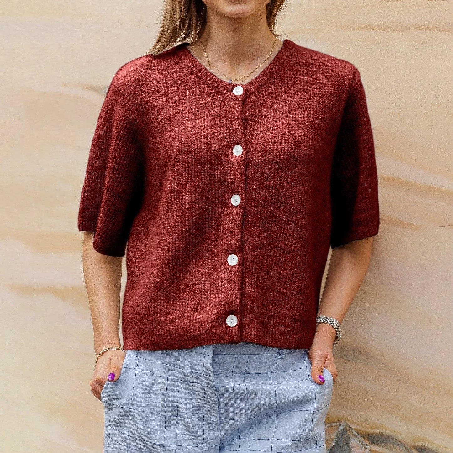 Women Sweaters - Short-Sleeve Knit Cardigan - Versatile & Stylish