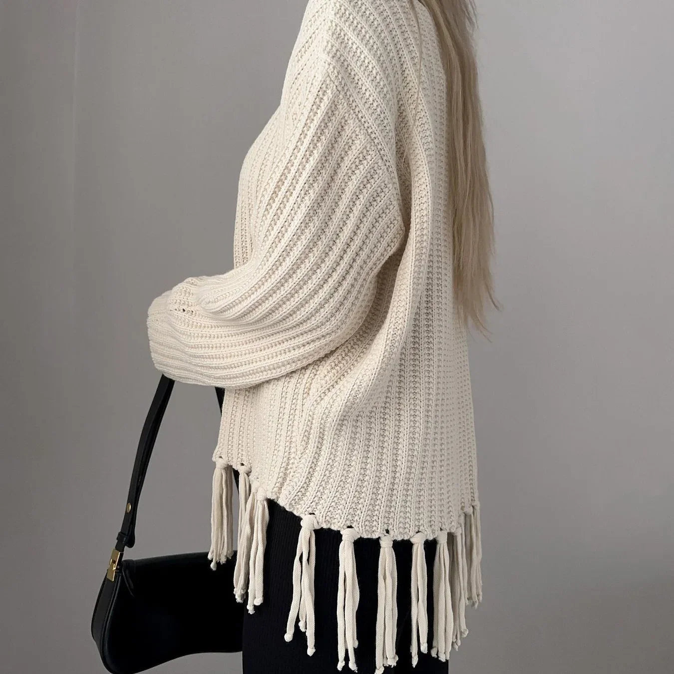 Women Sweaters - Tassel Hem Knit Pullover – Winter Essential Sweater