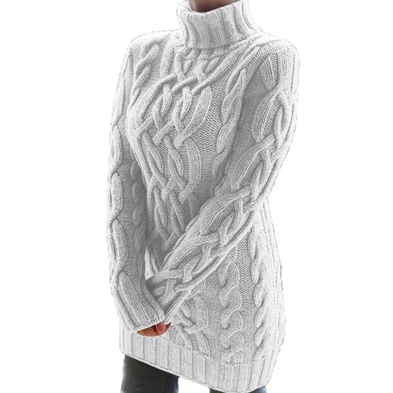 Women Sweaters - Turtle-neck Sweater Thick Cable Knit for Layering