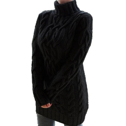 Women Sweaters - Turtle-neck Sweater Thick Cable Knit for Layering