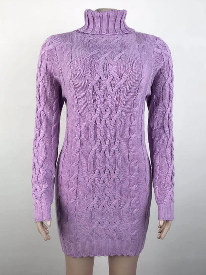 Women Sweaters - Turtle-neck Sweater Thick Cable Knit for Layering