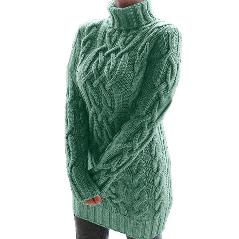 Women Sweaters - Turtle-neck Sweater Thick Cable Knit for Layering