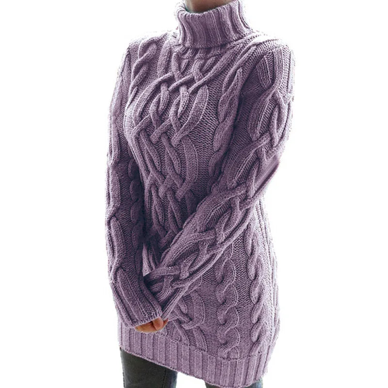 Women Sweaters - Turtle-neck Sweater Thick Cable Knit for Layering