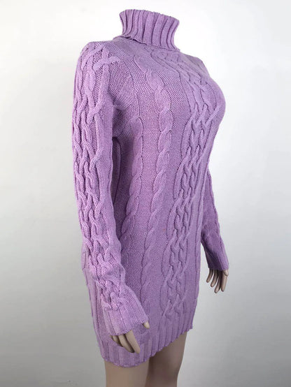 Women Sweaters - Turtle-neck Sweater Thick Cable Knit for Layering