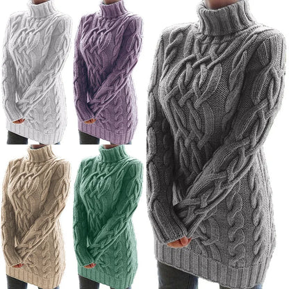 Women Sweaters - Turtle-neck Sweater Thick Cable Knit for Layering