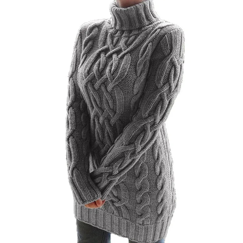 Women Sweaters - Turtle-neck Sweater Thick Cable Knit for Layering