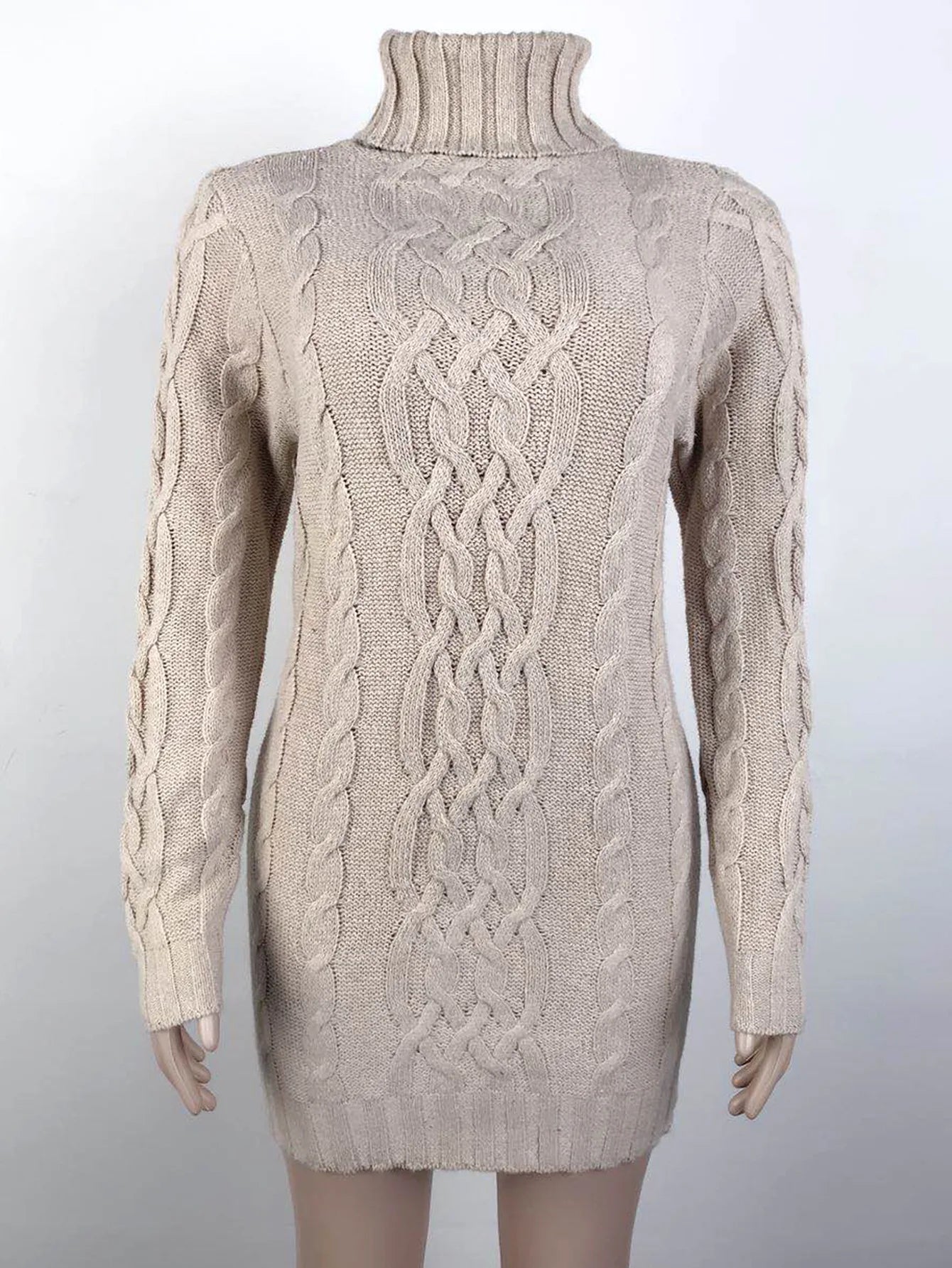 Women Sweaters - Turtle-neck Sweater Thick Cable Knit for Layering