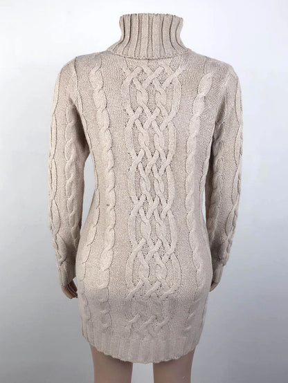 Women Sweaters - Turtle-neck Sweater Thick Cable Knit for Layering