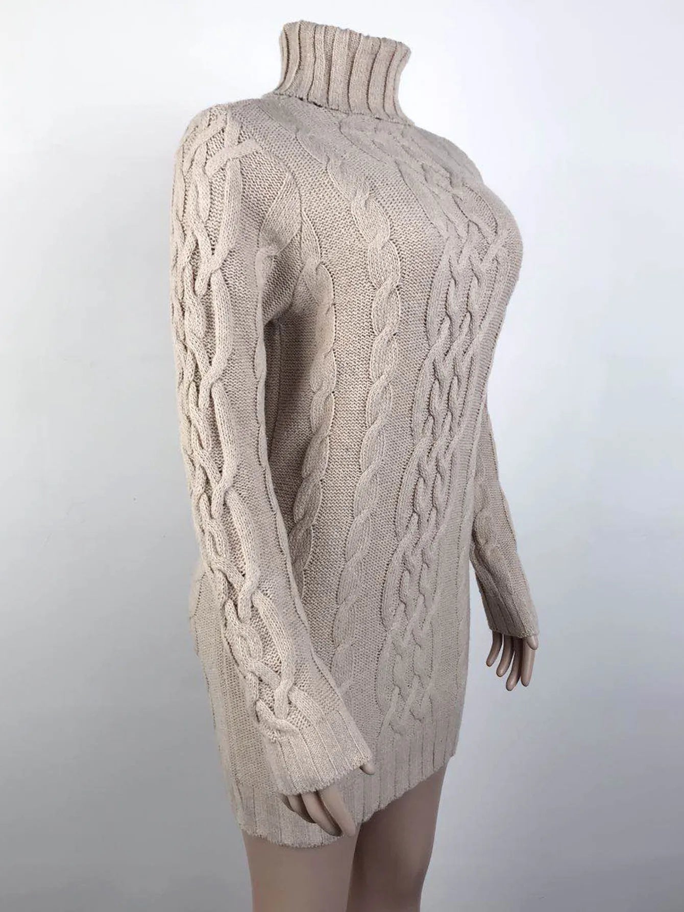 Women Sweaters - Turtle-neck Sweater Thick Cable Knit for Layering