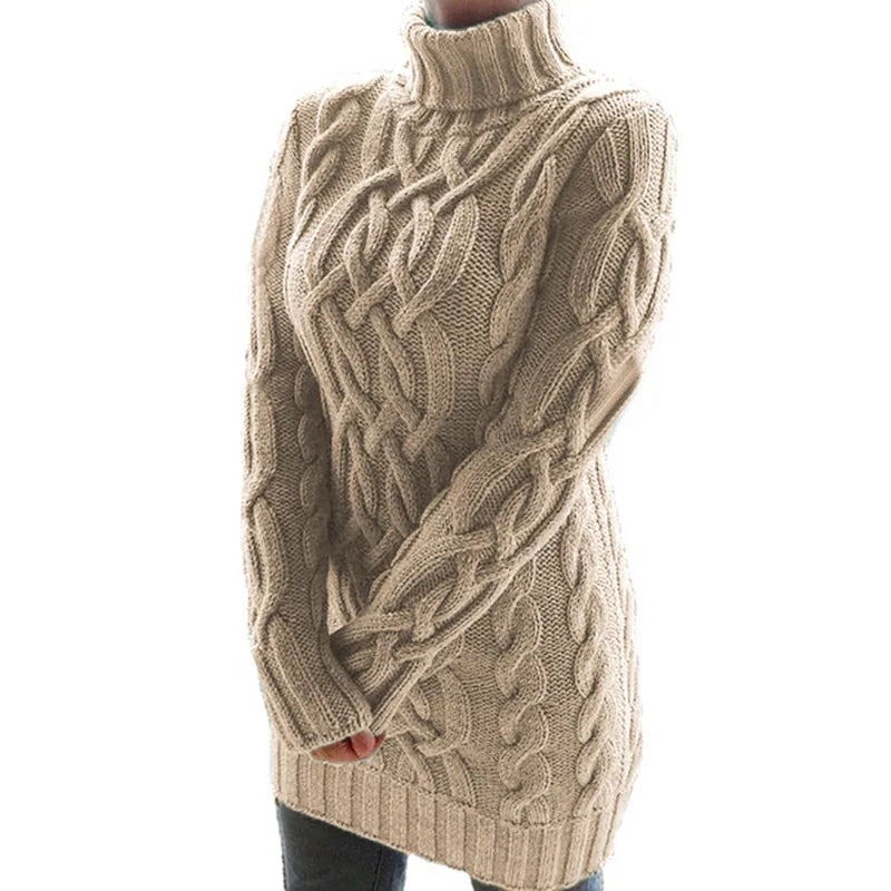 Women Sweaters - Turtle-neck Sweater Thick Cable Knit for Layering